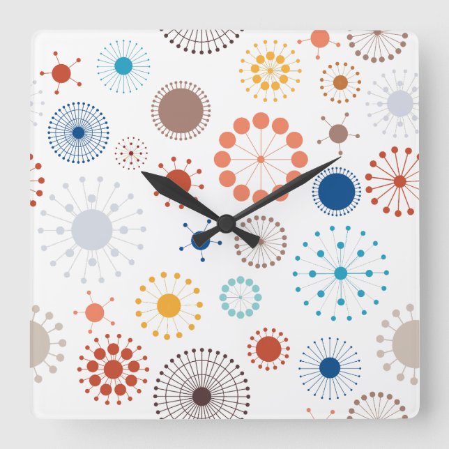 Mid Century Modern Starburst Fyrkantig Klocka (Framsida)