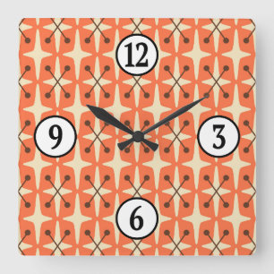 Mid Century Modern Starburst Mönster Fyrkantig Klocka