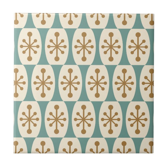 Mid Century Modern Starburst Mönster Kakelplatta (Framsidan)