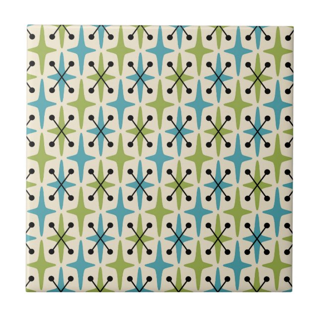 Mid Century Modern Starburst Mönster Kakelplatta (Framsidan)