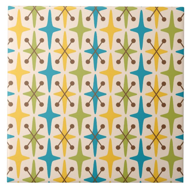 Mid Century Modern Starburst Mönster Kakelplatta (Framsidan)