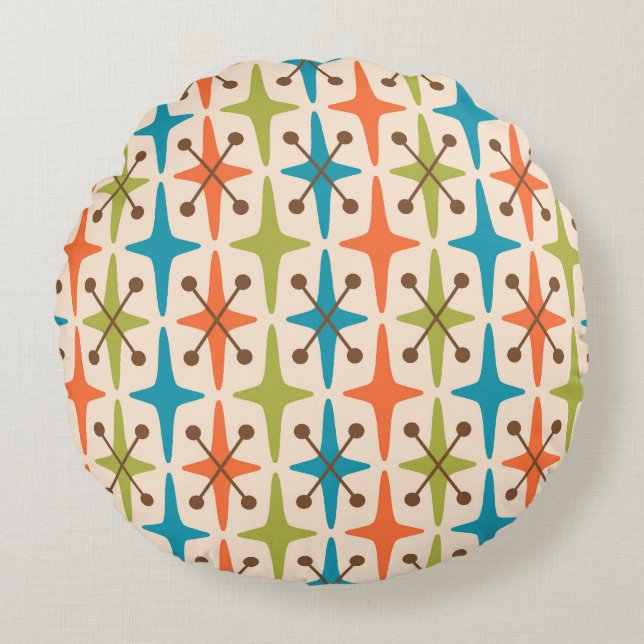 Mid Century Modern Starburst Mönster Rund Kudde (Framsidan)