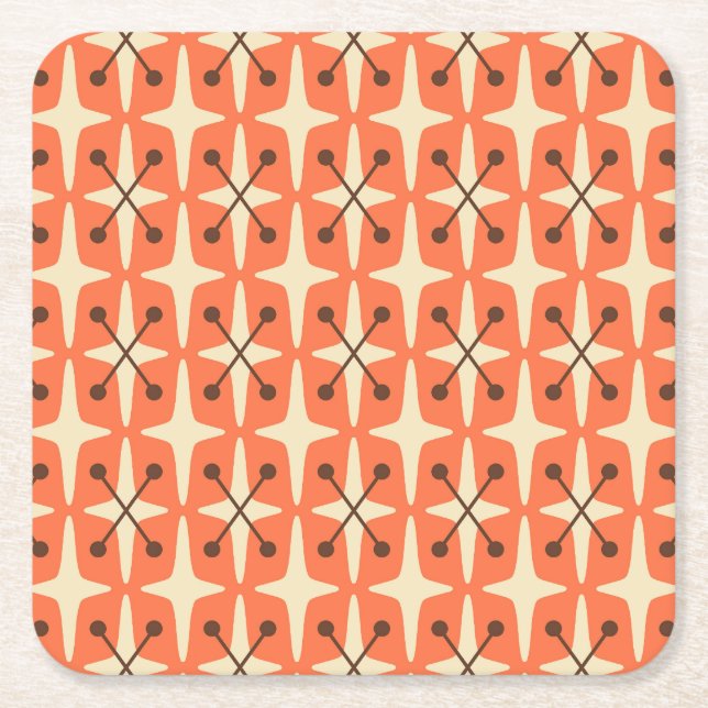 Mid Century Modern Starburst Mönster Underlägg Papper Kvadrat (Framsidan)