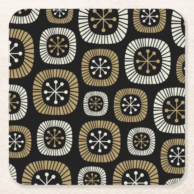 Mid Century Modern Starburst Mönster Underlägg Papper Kvadrat (Framsidan)