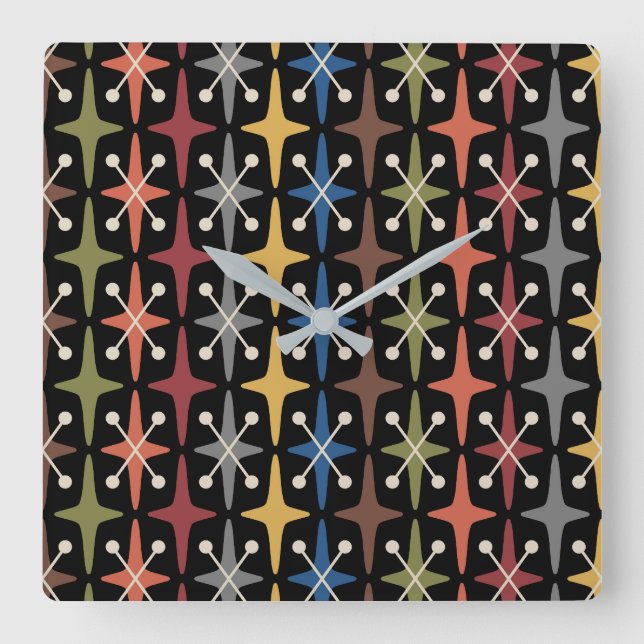 Mid Century Modern Starburst Pattern Fyrkantig Klocka (Framsida)