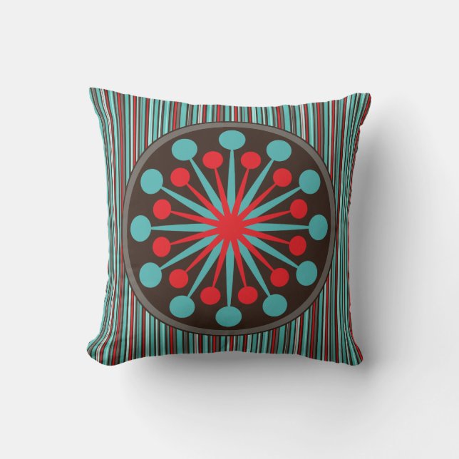 Mid Century Modern Starburst Turcos Red Rand Kudde (Framsida)