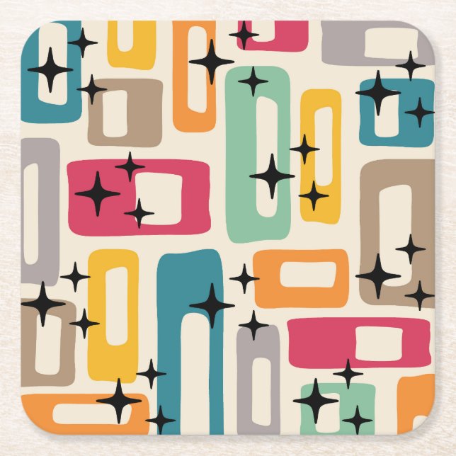 Mid Century Modern Stil Underlägg Papper Kvadrat (Framsidan)
