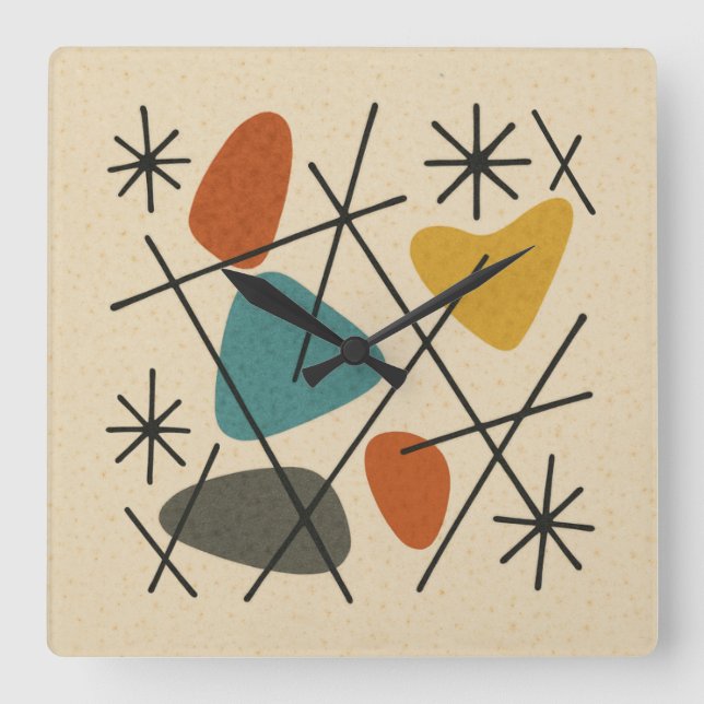 Mid Century Modern Stjärnburst Fyrkantig Klocka (Framsida)