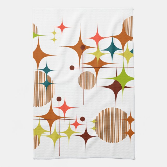 Mid Century Modern Stjärnburstar och Globbar Kökshandduk (Vertikal)