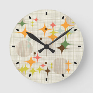 Mid Century Modern Stjärnburstar och Globbar Rund Klocka