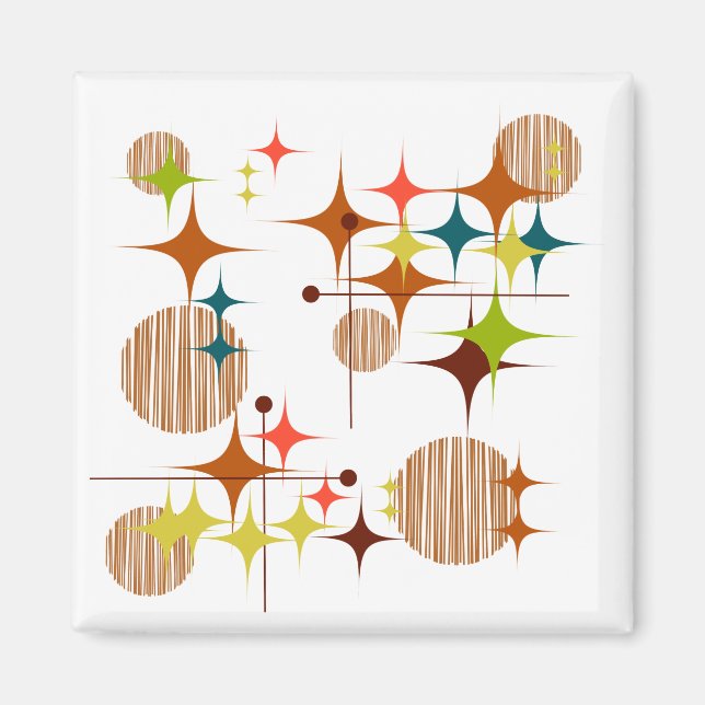 Mid Century Modern Stjärnburstar och klot Magnet (Framsidan)