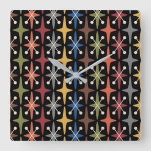 Mid Century Modern Stjärnburstmönster Fyrkantig Klocka