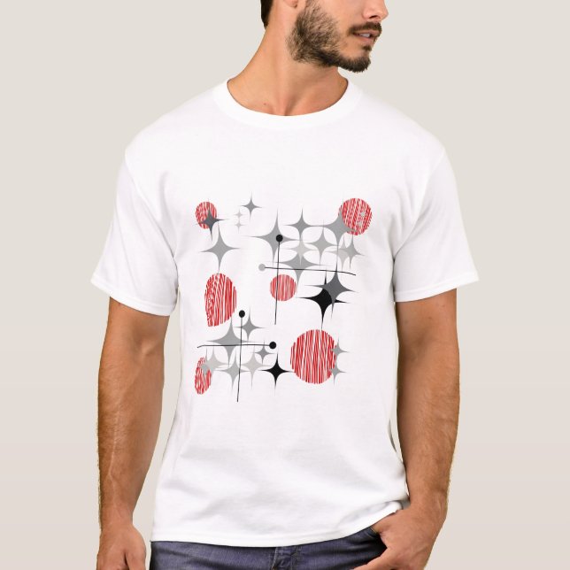 Mid Century Modern Stjärnbursts och klot T-Shirt (Framsida)