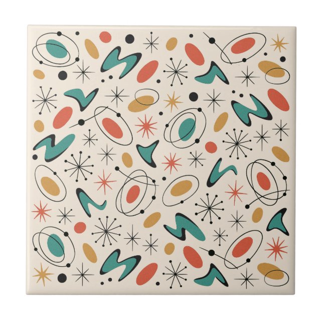 Mid Century Modern Stjärnknall Mönster Kakelplatta (Framsidan)
