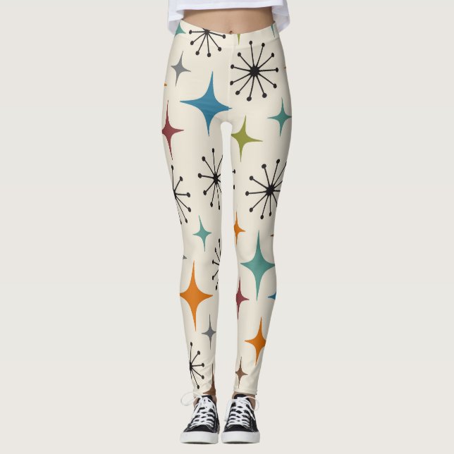 Mid Century Modern Stjärnknall Mönster Leggings (Framsida)