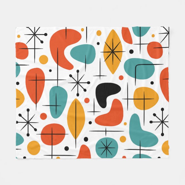 Mid Century Modern Stjärnknopp Mönster Fleecefilt (Framsidan (Horisontell))