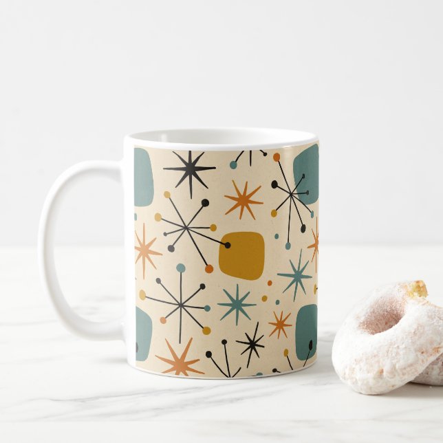 Mid Century Modern Stjärnknopp Mönster Kaffemugg (Med munk)