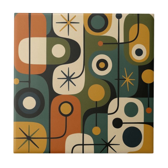 Mid Century Modern Stjärnknopp Mönster Kakelplatta (Framsidan)