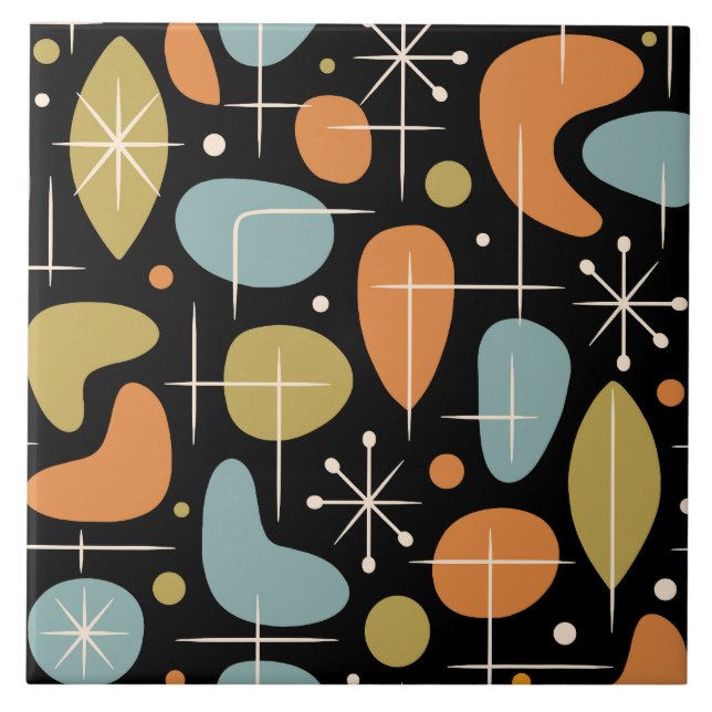 Mid Century Modern Stjärnknopp Mönster Kakelplatta (Framsidan)