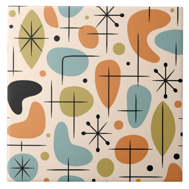 Mid Century Modern Stjärnknopp Mönster Kakelplatta (Framsidan)