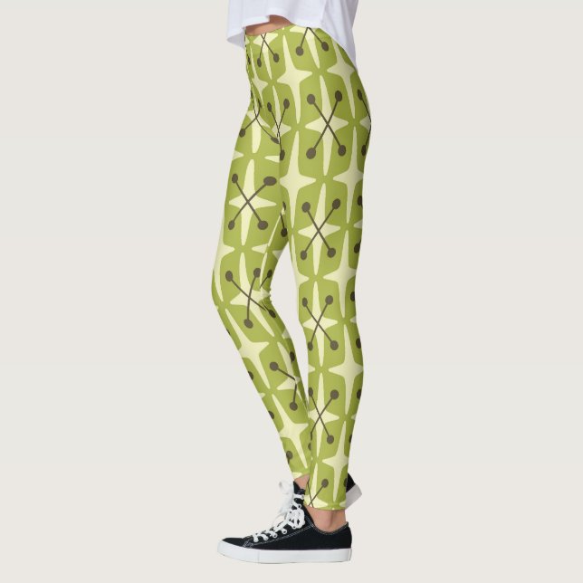 Mid Century Modern Stjärnknopp Mönster Leggings (Vänster)