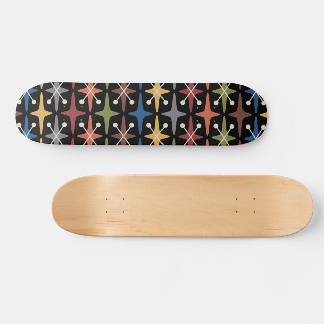 Mid Century Modern Stjärnknopp Mönster Mini Skateboard Bräda 18,5 Cm (Horz)