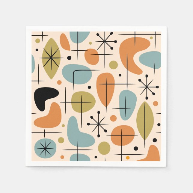 Mid Century Modern Stjärnknopp Mönster Pappersservett (Framsidan)