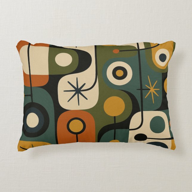 Mid Century Modern Stjärnknopp Mönster Prydnadskudde (Framsidan)