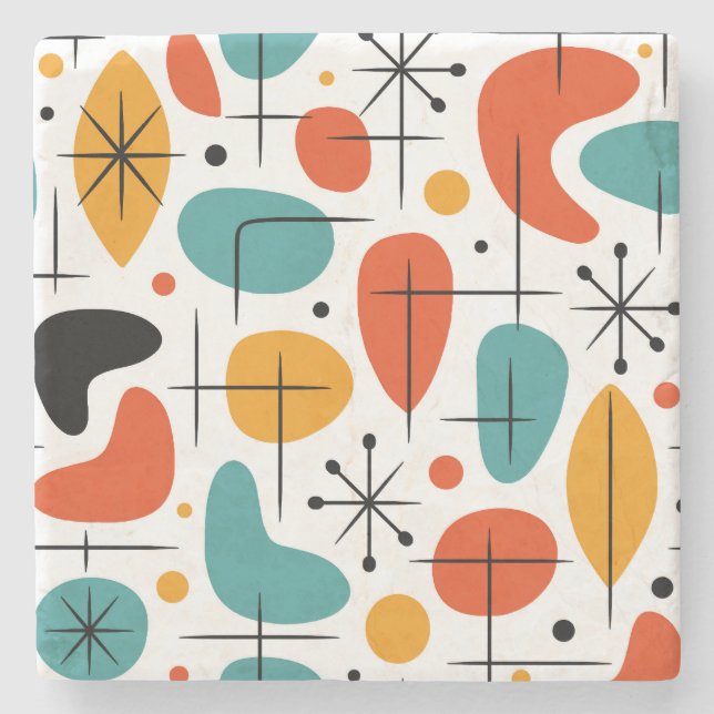 Mid Century Modern Stjärnknopp Mönster Stenunderlägg (Framsidan)