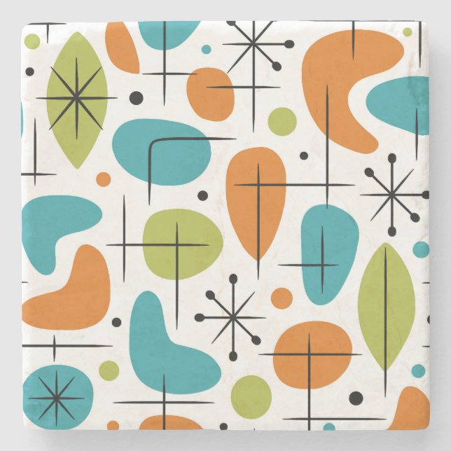Mid Century Modern Stjärnknopp Mönster Stenunderlägg (Framsidan)