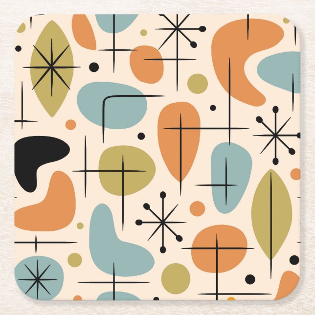 Mid Century Modern Stjärnknopp Mönster Underlägg Papper Kvadrat (Framsidan)