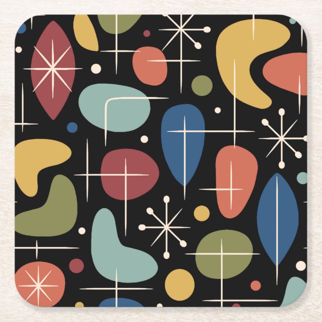 Mid Century Modern Stjärnknopp Mönster Underlägg Papper Kvadrat (Framsidan)