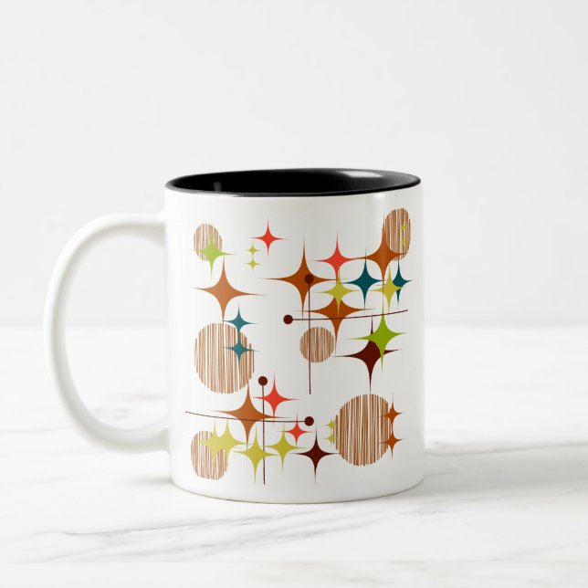 Mid Century Modern Stjärnspäckliga explosioner och Två-Tonad Mugg (Vänster)