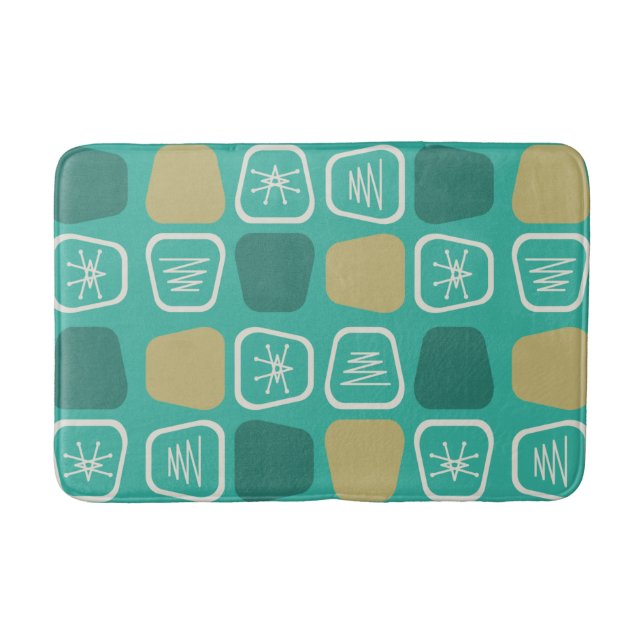 Mid Century Modern Stretched Squares Turquoise Badrumsmatta (Framsidan)