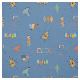 Mid Century Modern Strukturerad Blå Tyg