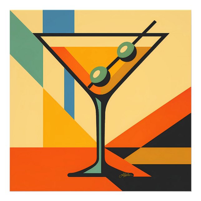 Mid Century Modern Sunrise Bauhaus Martini Fototryck (Framsidan)