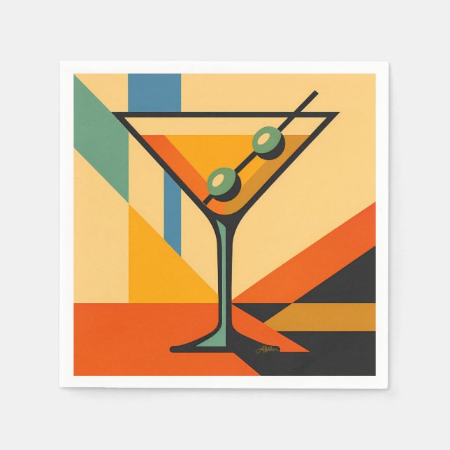 Mid Century Modern Sunrise Bauhaus Martini Pappersservett (Framsidan)