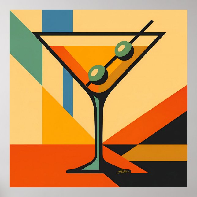 Mid Century Modern Sunrise Bauhaus Martini Poster (Framsidan)