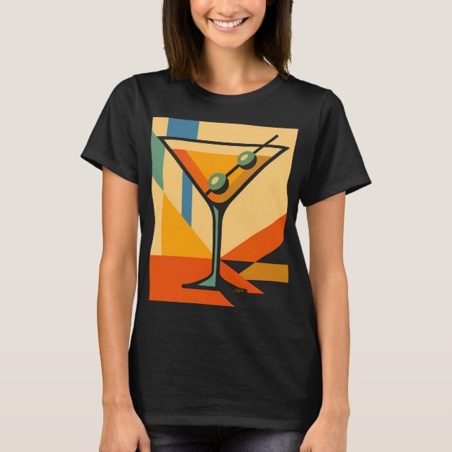 Mid Century Modern Sunrise Bauhaus Martini T Shirt (Framsida)