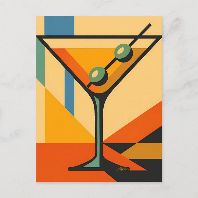 Mid Century Modern Sunrise Bauhaus Martini Vykort (Framsida)