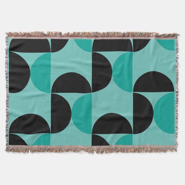 Mid-Century Modern svart och mint kast  Filt (Framsidan)