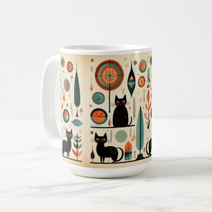 Mid Century Modern Svarta Katter Orange och Turkos Kaffemugg