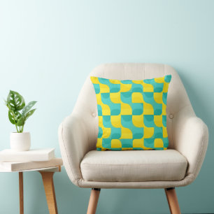 Mid-Century Modern Teal & Gul Geometrisk Truchet Kudde