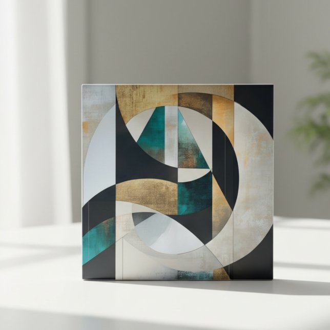 Mid-Century Modern Teal Guld Geometrisk Abstrakt Kakelplatta (Skapare uppladdad)