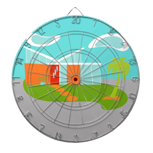 Mid Century Modern Tecknad House Dart Board Darttavla (Framsidan)