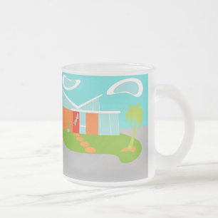 Mid Century Modern Tecknad House Frosted Glass Mug Frostad Glasmugg