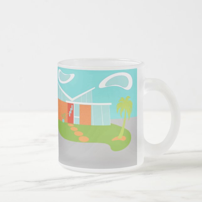 Mid Century Modern Tecknad House Frosted Glass Mug Frostad Glasmugg (Höger)
