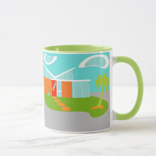Mid Century Modern Tecknad House Mugg