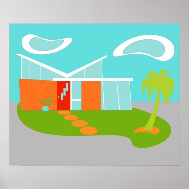 Mid Century Modern Tecknad House Poster (Framsidan)