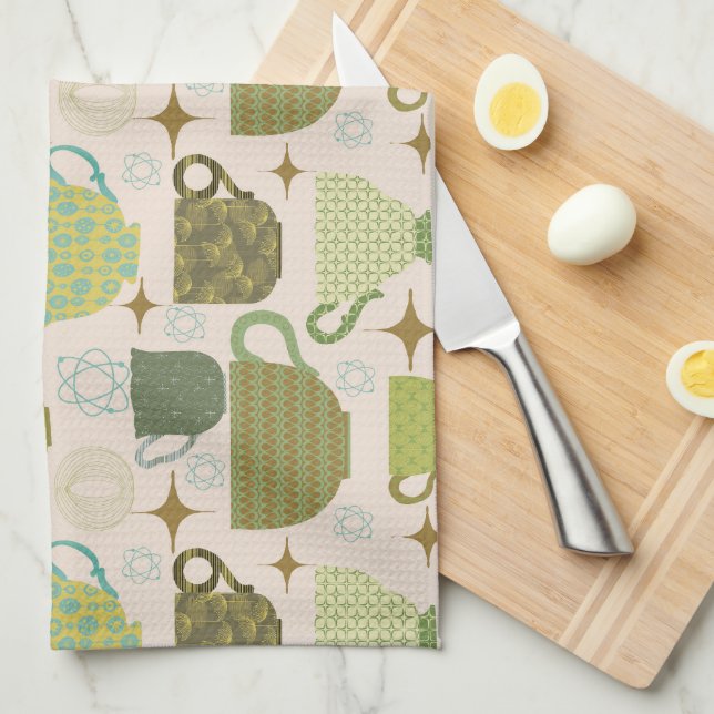 Mid Century Modern Tekopp Kökshandduk (Vikt i Fjärdedel)